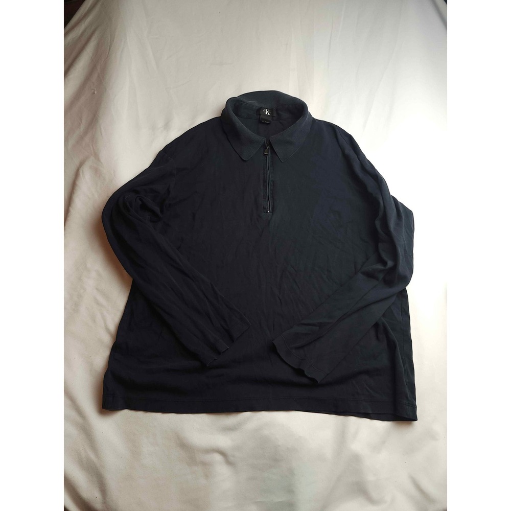 Calvin Klein Mens Black Quarter Zip Long Sleeve Polo Shirt Size L